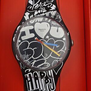 LIMITED EDITION Swatch Originals LOVE WALL Graffiti 41mm Watch SUOB125 New